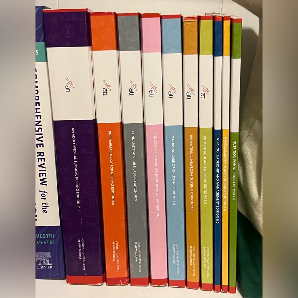 ATI complete nursing school book set plus the comprehensive NCLEX RN Review